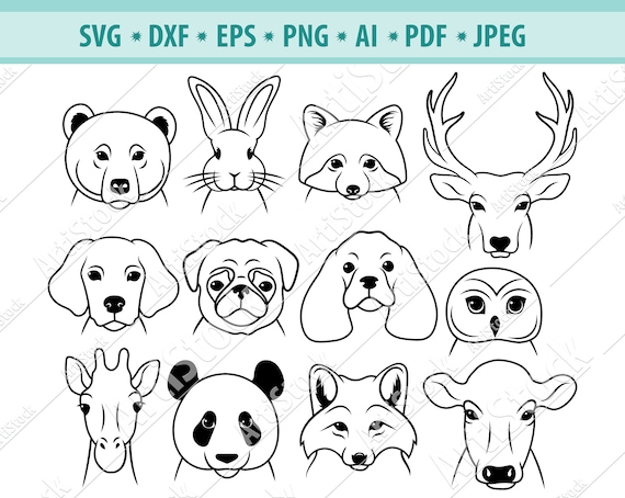 Download Animals Face Svg File Heads Animals Svg Faces Cute Animal Etsy