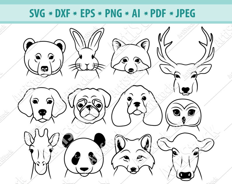 Animals face Svg File Heads Animals Svg Faces cute animal | Etsy