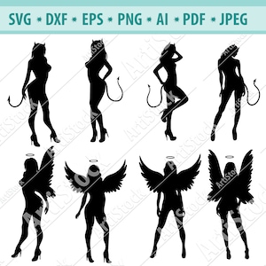 Sexy woman svg, Sexy angels and demon Svg, Sexy lady svg, Woman Silhouette SVG, Sexy girl clipart, Girl cut file, Woman svg, Vector Dxf, Jpg