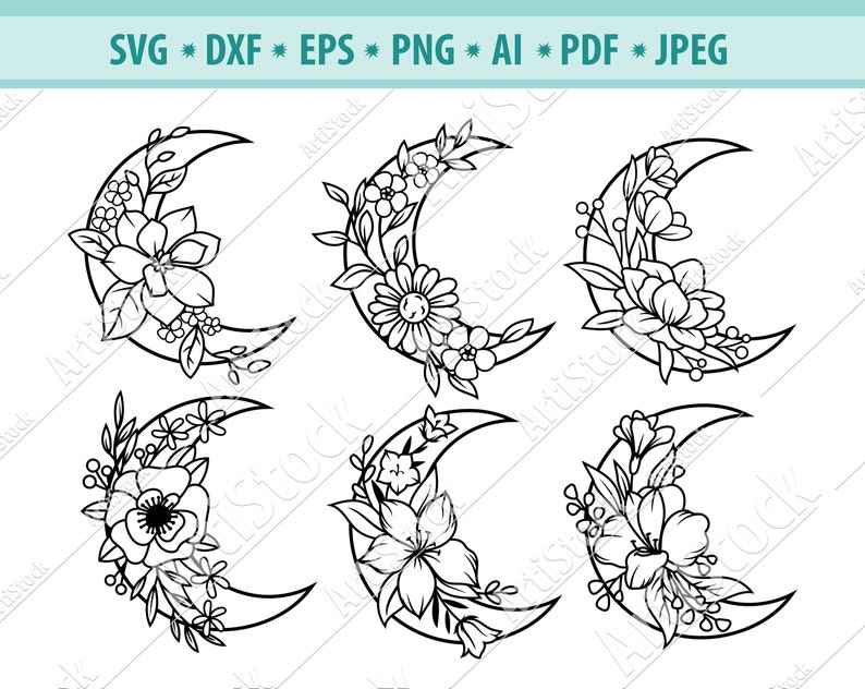 Download Floral Moon Svg Crescent Moon Png Cricut Moon Flower Cut File Moon With Flowers Svg Boho Svg Dxf Dreams Svg Moon Flowers Svg File Clip Art Art Collectibles