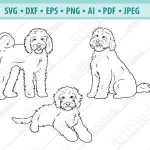Goldendoodle SVG, silhuetas de cães, cães SVG, arquivo de corte digital, cachorro fofo Svg, arquivo para Cricut, download instantâneo, Dxf, Jpg, Eps, Png