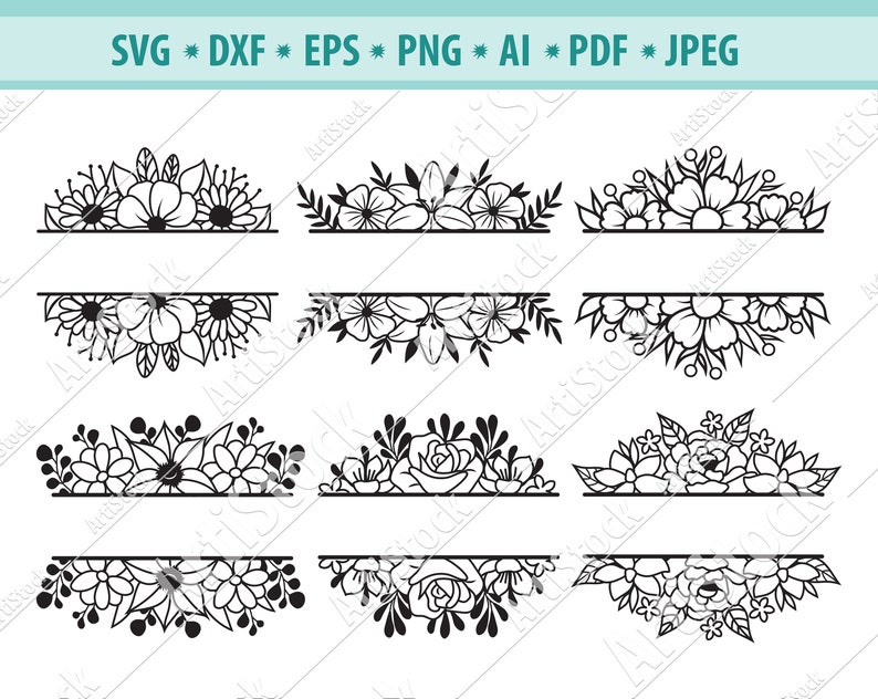 Download Floral Monogram Cut File Wedding Border Floral Arrangement Svg Flower Monogram Split Monogram Eps Flower Border Svg Flower Svg Dxf Clip Art Art Collectibles Dolphinchat Ai