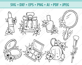 Flower makeup Svg, Make up tools Svg, Floral perfume Svg, Lipstick svg, Makeup artist svg, Makeup clipart, Glamour svg, Svg cut file, Eps