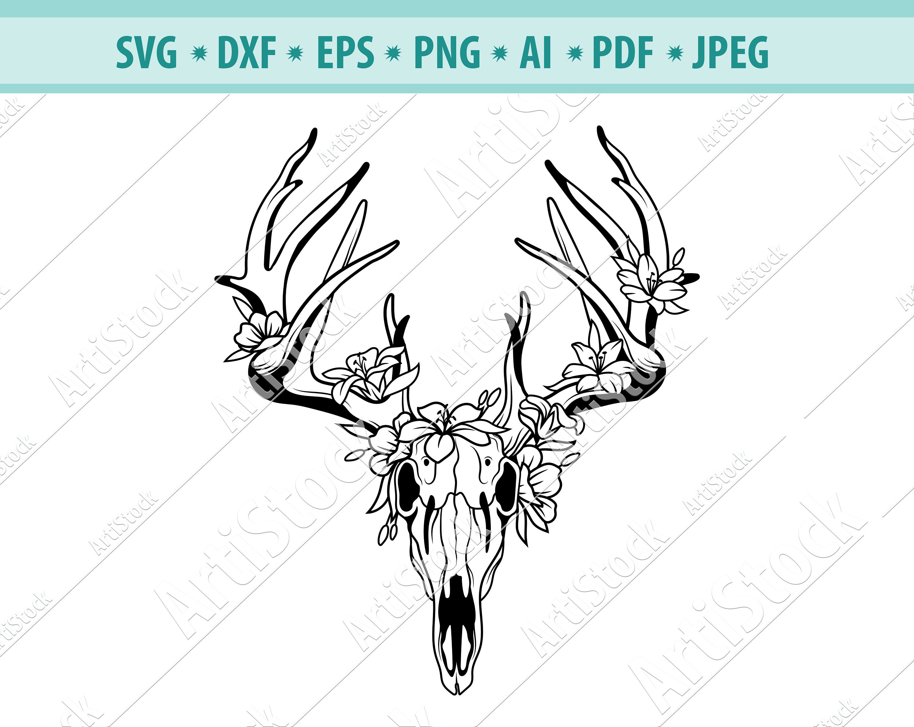 Animals skull with Flowers SVG Deer Skull SVG Flower Skull Etsy