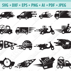 Iconos de entrega SVG, Entrega rápida svg , Envío gratuito svg, Comercio electrónico svg, Tienda en línea svg,Iconos archivo para cricut SVG, dxf, ai, pdf, png, eps