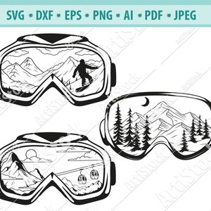 Snowboard Googles Svg, Winter Svg, Ski Svg, Ski Brille Svg, Berg Svg, Wald Svg, Schnee Sport Svg, Silhouette Svg, Svg Plotterdatei