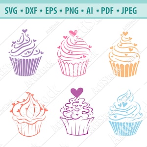 Cupcake SVG File, Cupcake Hearts Svg, Sweet Bakery Svg, Valentines Cupcake Svg, Dessert Svg, Love cupcake SVG, Png, Dxf, Silhouete cameo