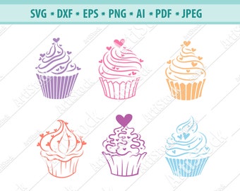 Cupcake SVG File, Cupcake Hearts Svg, Sweet Bakery Svg, Valentines Cupcake Svg, Dessert Svg, Love cupcake SVG, Png, Dxf, Silhouete cameo