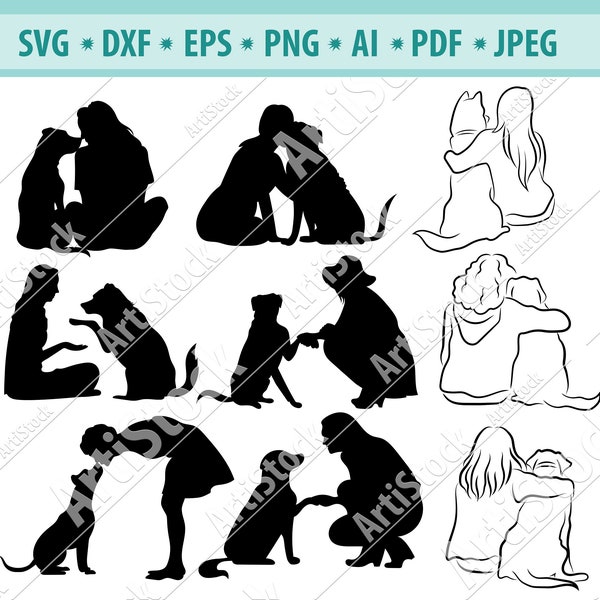 People & Dog SVG, Pet care Svg, Silhouette Cut Files, Medical Pet Doctor, Veterinary Logo Design, Cute Animal Vet Clinic Decor, Vector logo