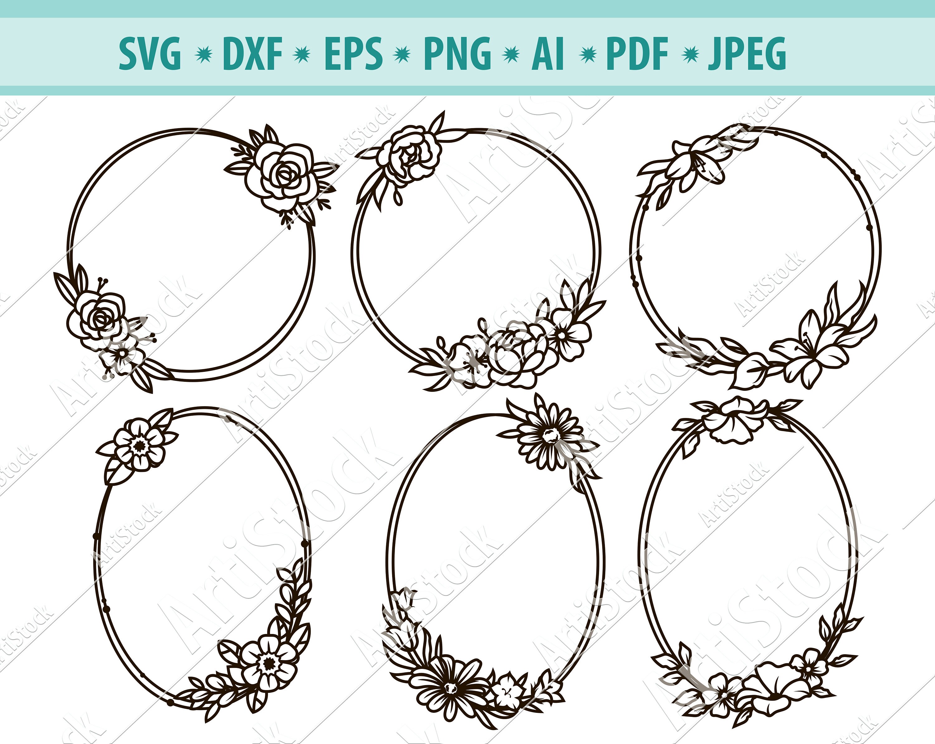 Floral Frame SVG, Flower Monogram frame, Floral Oval Frame cut File, Oval  Roses Frame, Floral Border, Wedding Sign, Roses svg