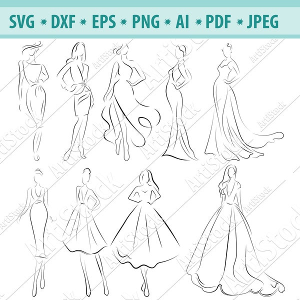 Fashion svg/woman clipart/female svg/fashion silhouette/girl cricut/fashion cut files/model clip art/digital download designs/svg