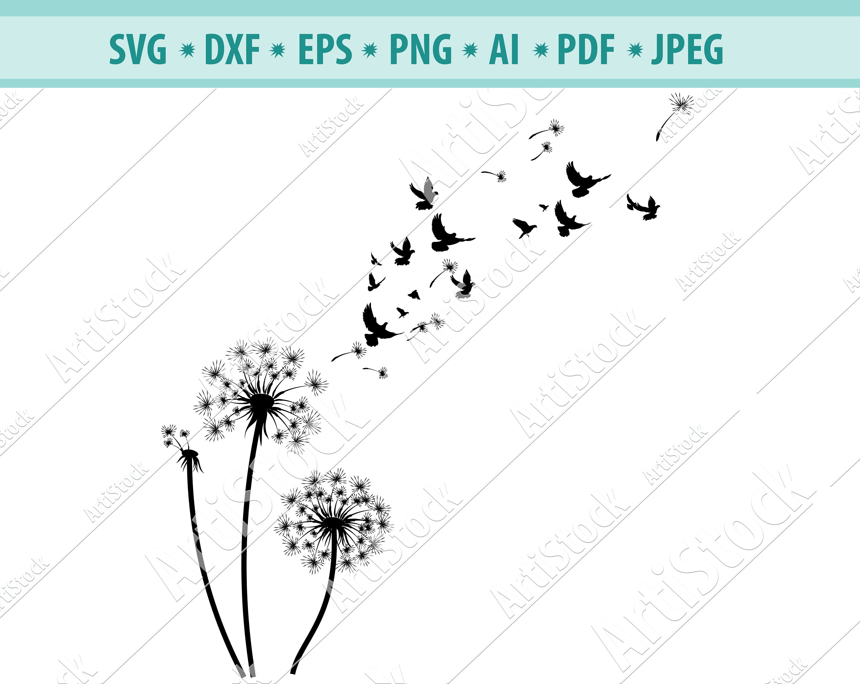 Download Dandelion With Birds Svg Digital Cut File Dandelion Flower Etsy