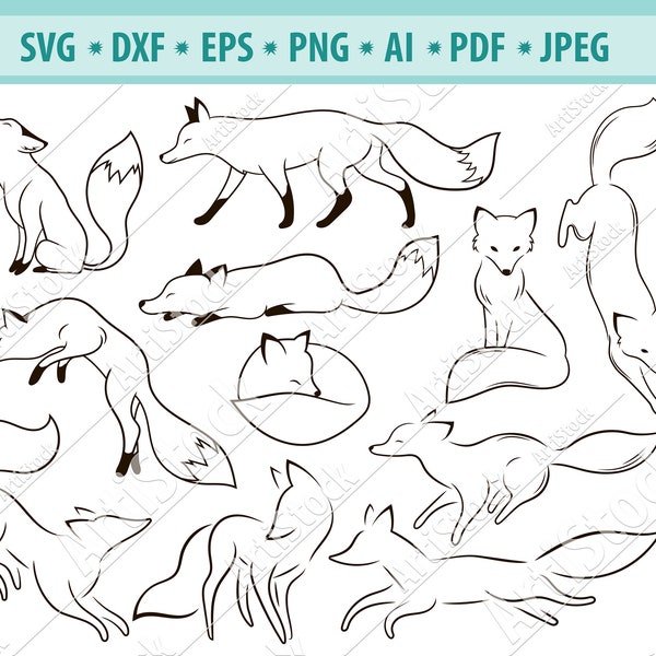 Fox Svg Bundle, Foxes SVG, Cute Sleeping Fox SVG, Foxes clipart, Forest animals Svg, Cut files, Silhouette foxes, Wildlife Eps, Png, Dxf
