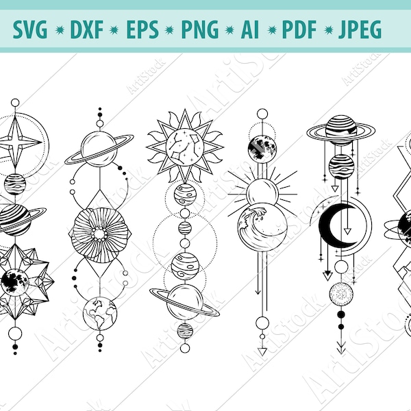 Boho Sonnensystem Svg, Mystischer Planet Svg, Celestial Svg, Galaxsy Svg, Astrologie Png, Geometrischer Planet Svg, Svg Schneidedatei, Eps, Dxf, Pdf