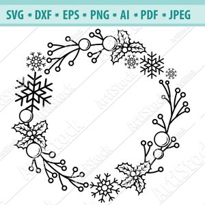 Christmas wreath svg, Christmas svg Svg, Holiday svg, Snow wreath svg, Snowflakes svg, New year svg, Xmas clipart, Christmas Monogram Frame