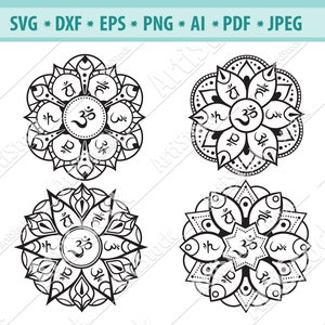 Chakra Symbols Svg, Seven Chakras SVG, Namaste Clipart, Meditation Svg, Mandala flower Svg, Yoga Sign Svg, Mandala silhouette, Vector, Eps
