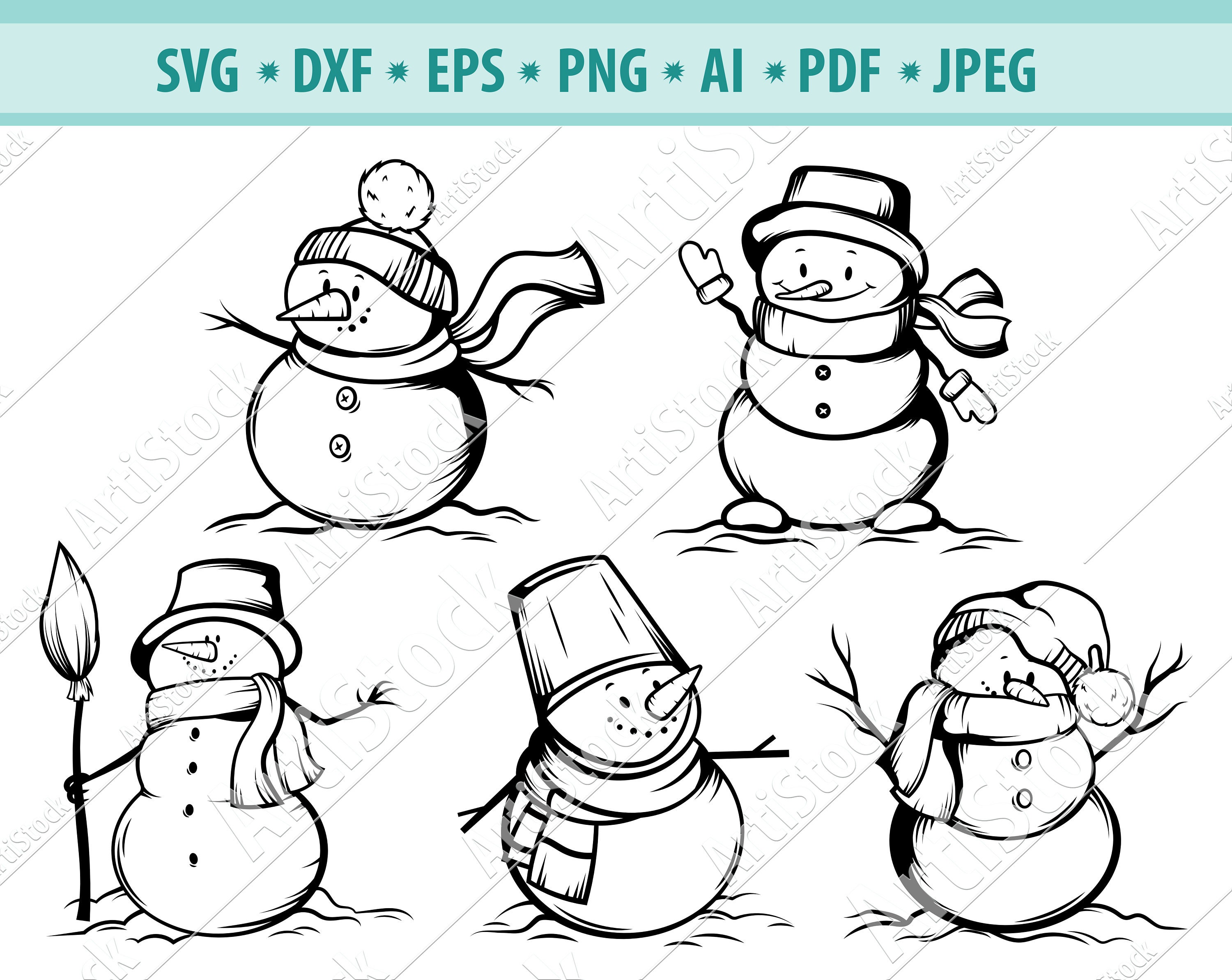 Snowman SVG Cut Files for Cricut, Christmas Svg, Hand Drawn Snowman ...