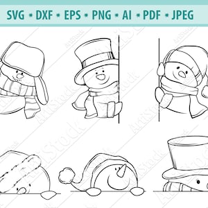 Snowman SVG, Christmas svg, Peeking snowman Svg, Christmas snowman clipart, Svg File For Cricut, Let it Snow svg, Vector, eps, dxf, png, jpg