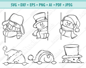 Snowman SVG, Christmas svg, Peeking snowman Svg, Christmas snowman clipart, Svg File For Cricut, Let it Snow svg, Vector, eps, dxf, png, jpg