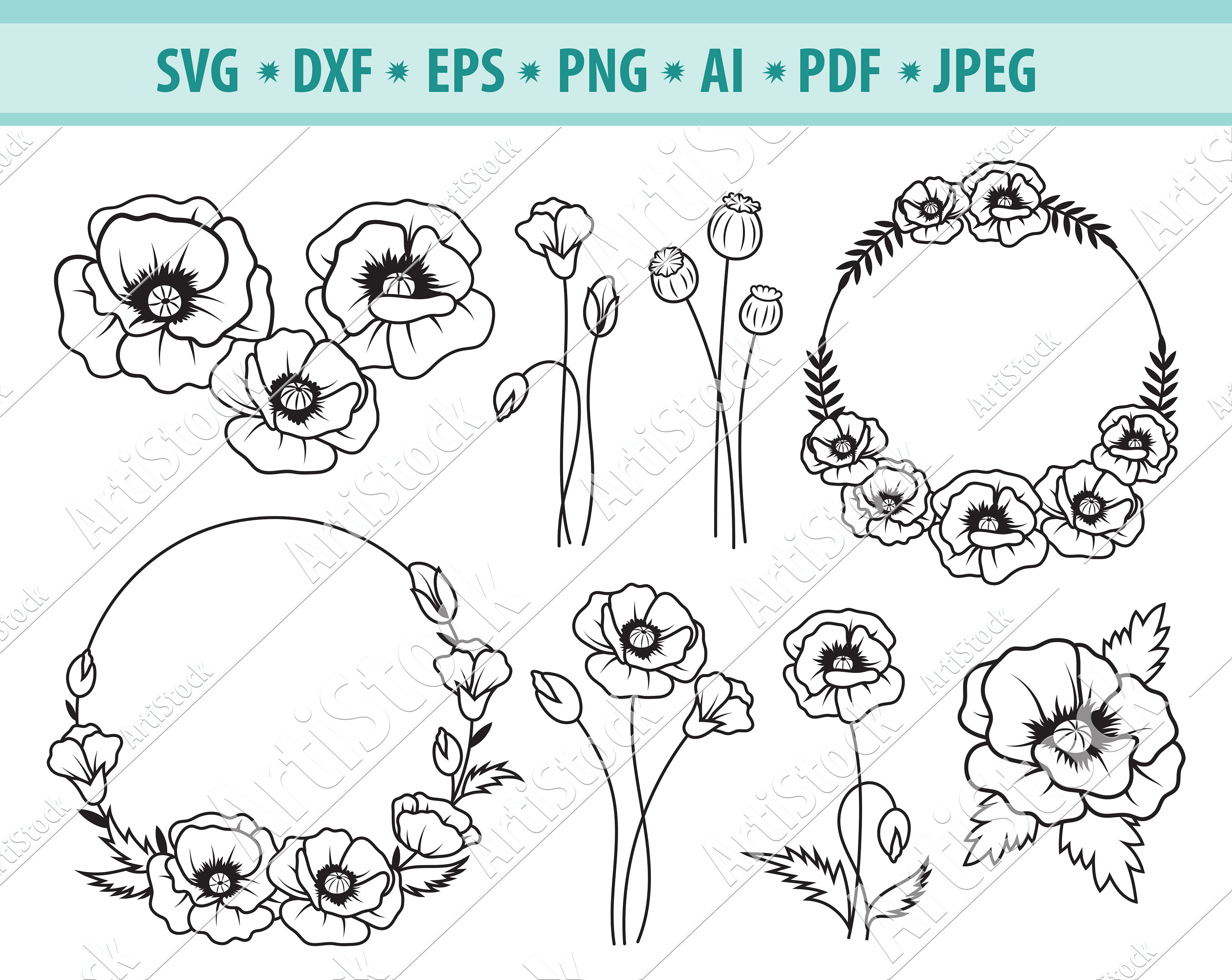 Poppy Flower SVG Flower Bouquet svg Poppy cut files Field | Etsy