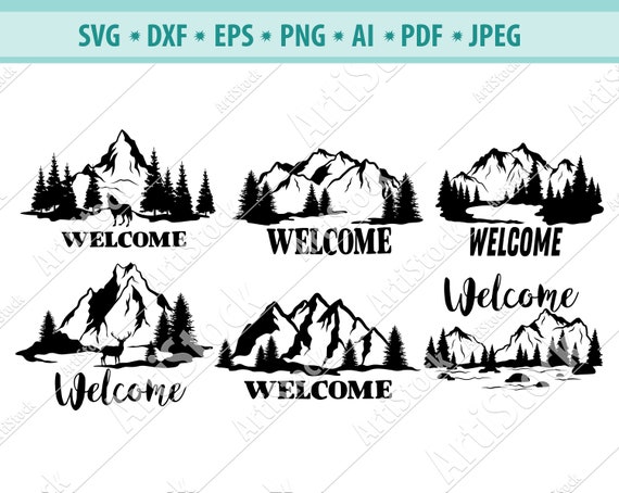 Mountain SVG, Mountain Forest SVG, Welcome Svg, Nature svg, Rock svg,  Camping Svg, Cricut, Silhouette, Vector vinyl file, Clipart dxf, png
