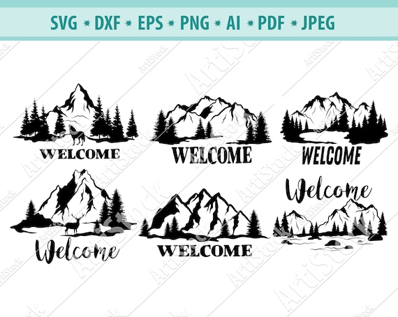 Mountain SVG, Mountain Forest SVG, Welcome Svg, Nature svg, Rock svg,  Camping Svg, Cricut, Silhouette, Vector vinyl file, Clipart dxf, png