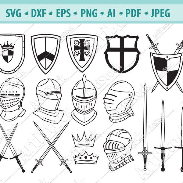 Knight Armor Svg, Knight clipart, Swordsman Svg, Knight's swords Svg, Medieval Helmet Svg, Armour Svg, Warrior Metal shield Png, Eps, Vector