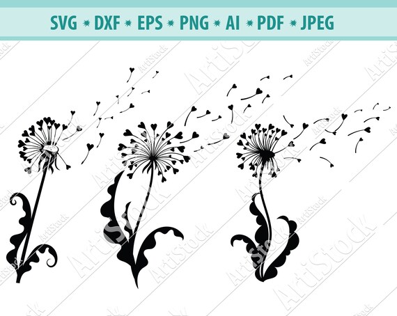 Download Dandelion Svg Dandelion With Heart Clipart Dandelion Etsy