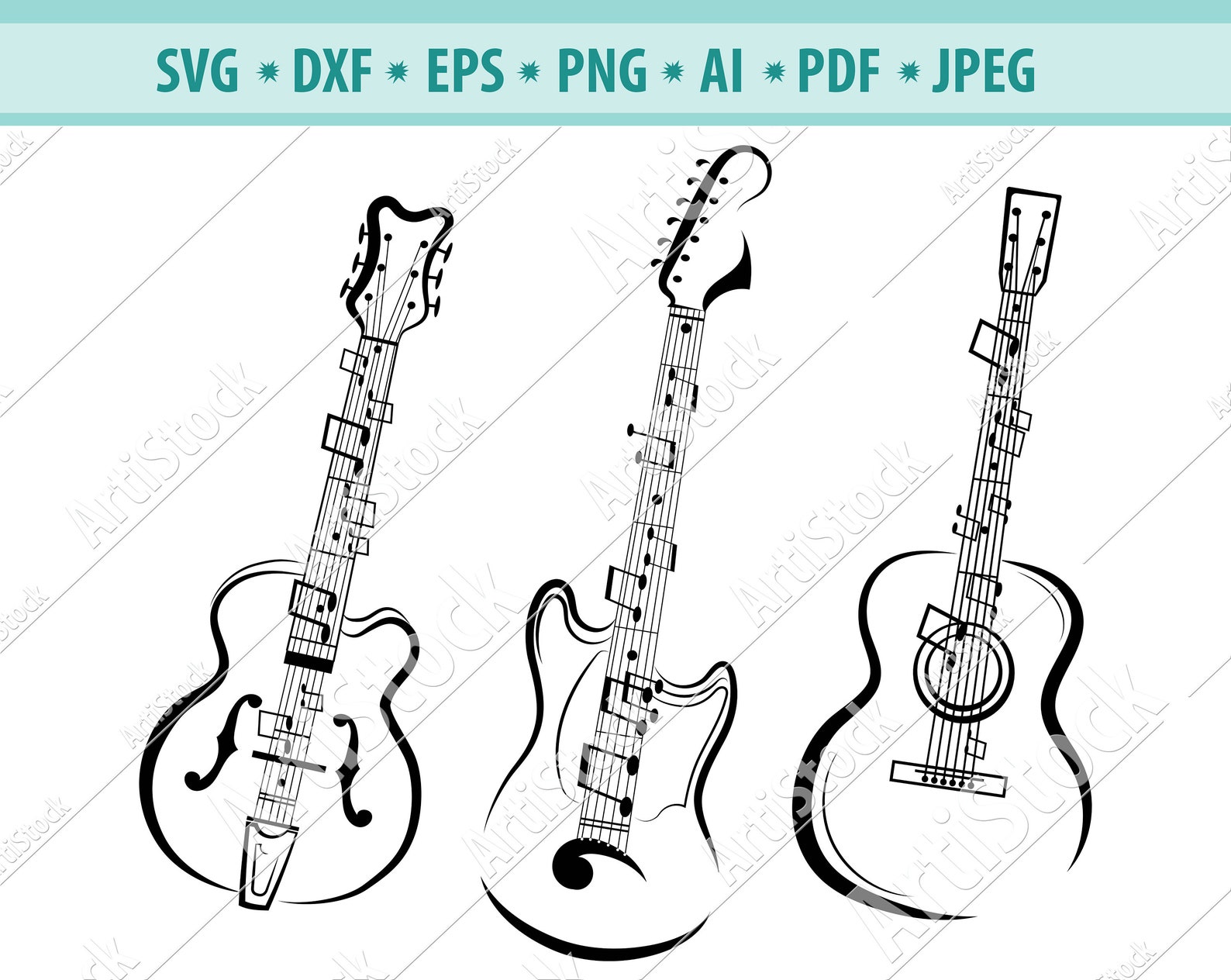 Electric guitar SVG/ Guitar notes DXF/ Guitar Clipart/ Svg Etsy