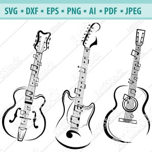 Elektrische gitaar SVG/gitaar notities DXF/gitaar clipart/svg-bestanden, printontwerp, snijden, gitaar silhouet, gitaar, rock-'n-roll, Cricut