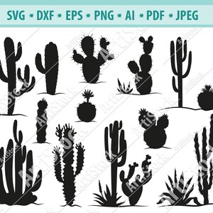 Cactus paisaje SVG, Suculentas Svg, Cactus Clipart, Cactus del desierto Svg, Cactus Border Svg, Planta tropical Svg, Silueta, Dxf, Png, Eps