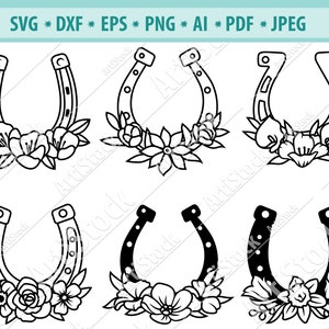 Archivo SVG herradura, archivo cortado herradura, Floral Herradura Svg, Horseshoe Flowers SVG, Good Luck Svg, Lucky Svg, File for cricut, eps, png