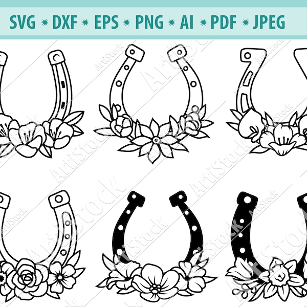 Horseshoe SVG file, Horseshoe cut file, Floral Horseshoe Svg, Horseshoe Flowers SVG, Good Luck Svg, Lucky Svg, File for cricut, eps, png