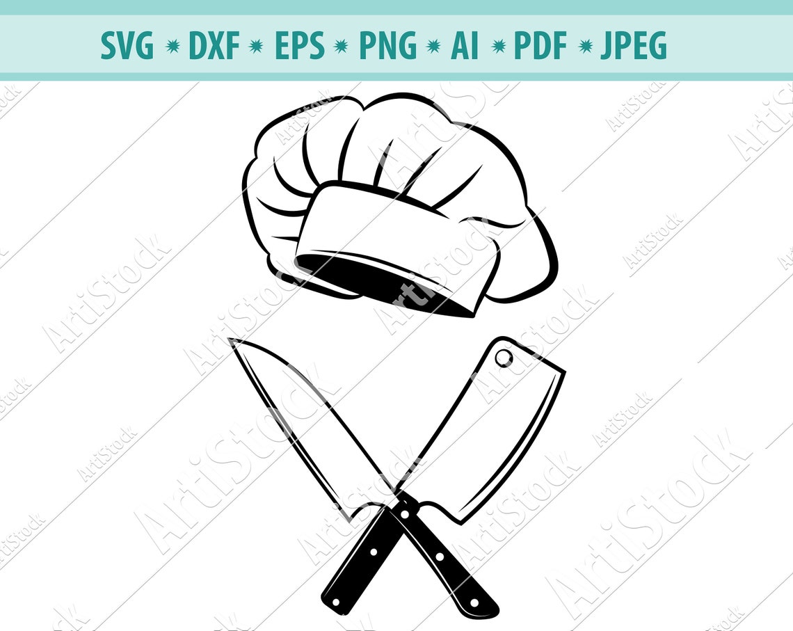 Chef Hat and Knife Svg Chef Hat and Knife Cutting File Chef - Etsy