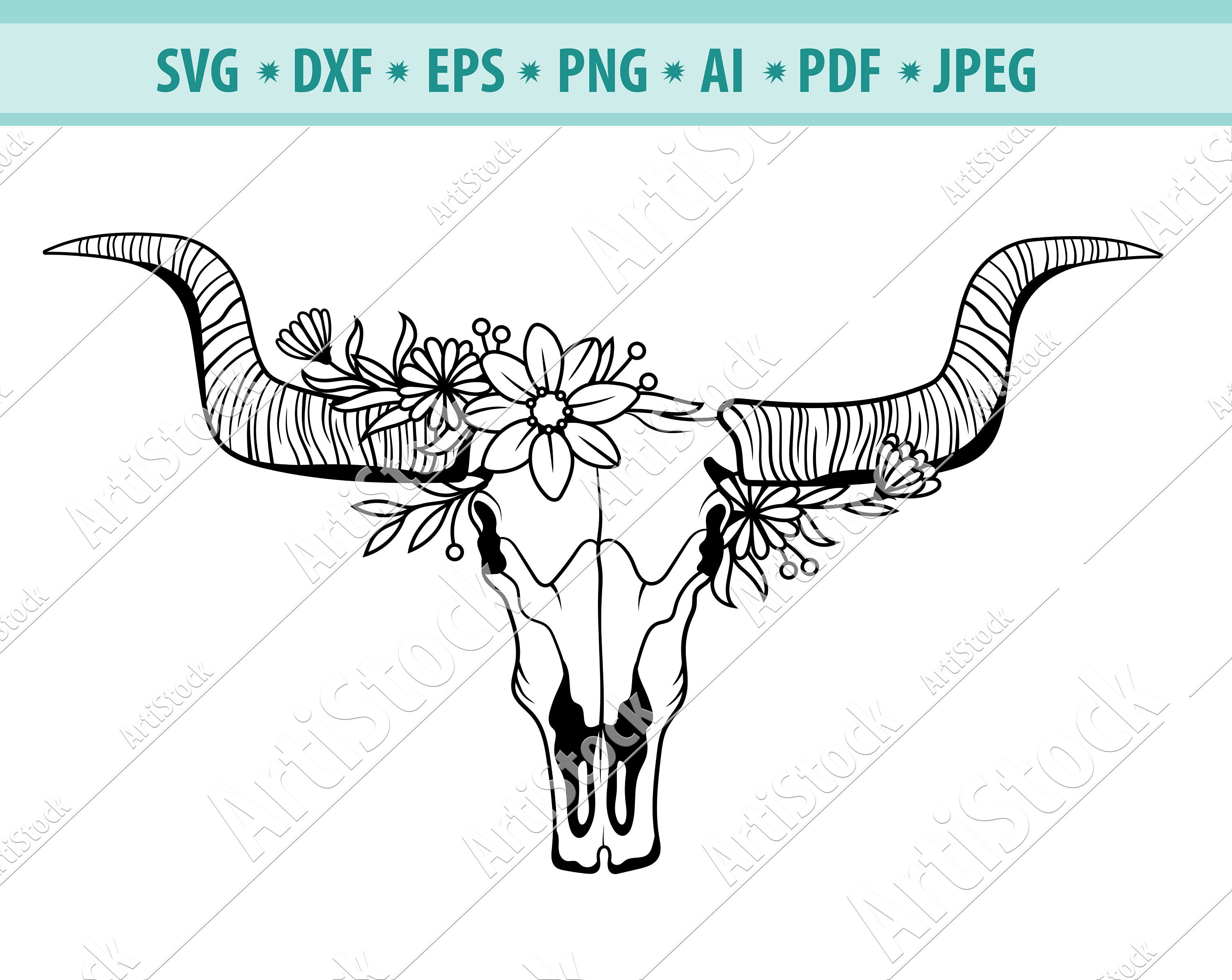 Bull Skull With Flowers SVG Cow Skull Svg Cow Skull Floral Etsy Singapore