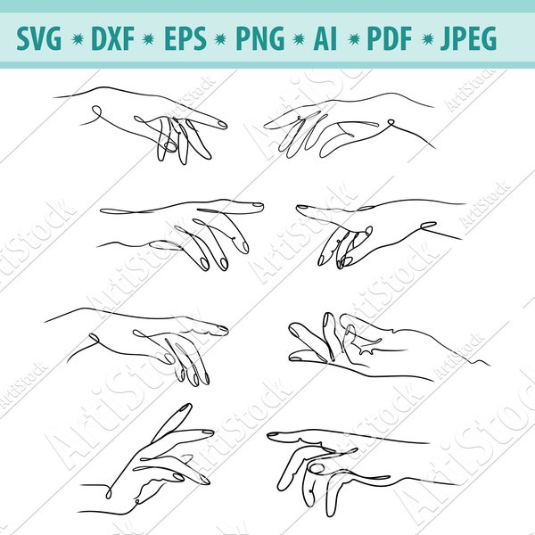 Touching hands Svg, Line hand Svg, Helping hand Svg, Stretching arms Svg, Fingers Svg, Female hand svg, Svg cut file, Hand clipart, Eps, Dxf