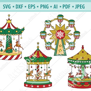 Carrousel Svg, Kerst Carrousel Svg, Carrousel paard Svg, Bestand voor cricut, Merry Go Round Horse Svg, Reuzenrad Png, Amusement Svg, Vector