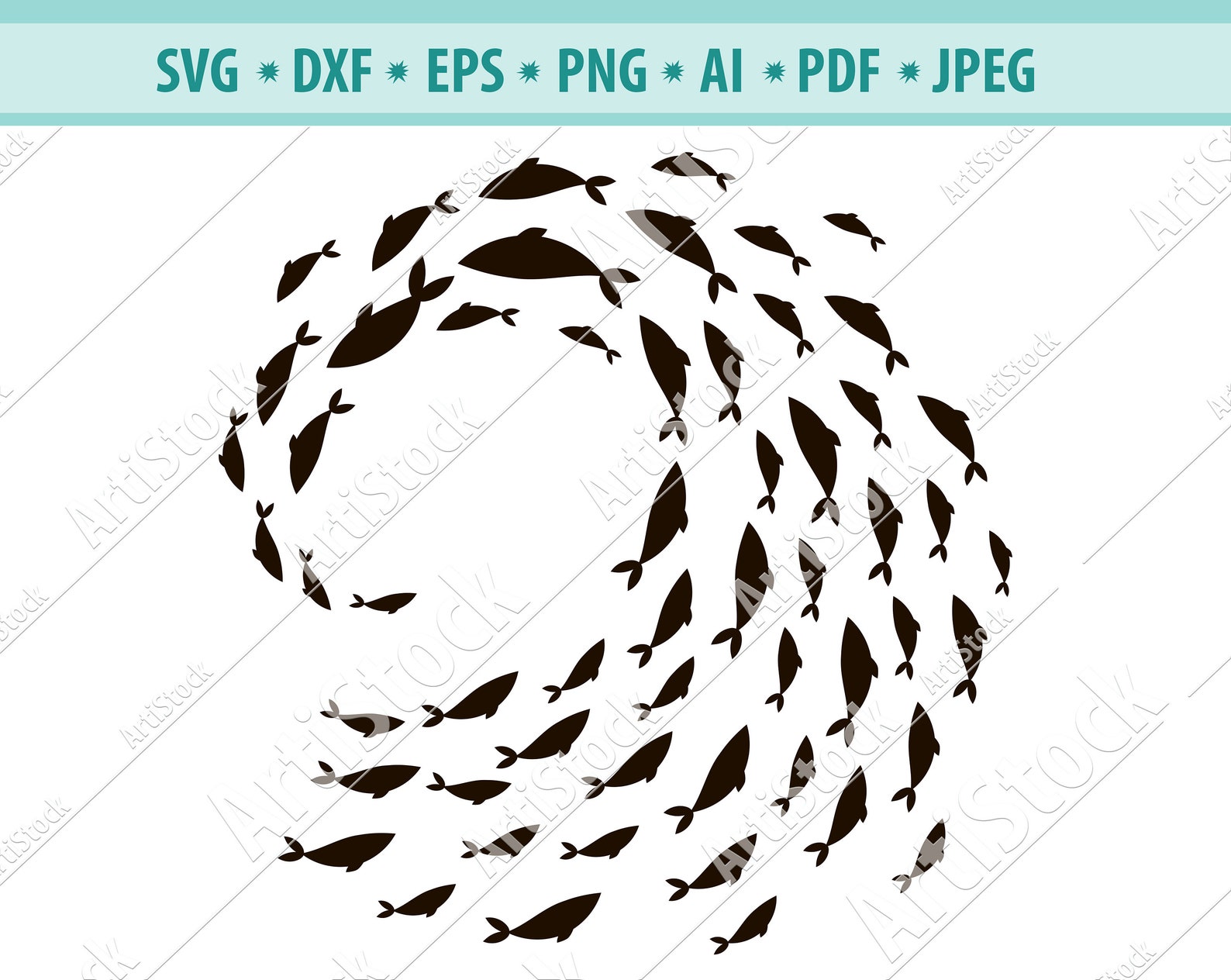 School of Fish. Group of Fishes. Vector Fish Logo. Black | Etsy