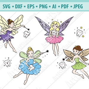 Fairy Svg File, Tooth fairy Svg, Tooth Svg, Flying Fairy Svg, Baby tooth Svg, Fairy clipart, Svg file for cricut, Cut files, Eps, Dxf, Png