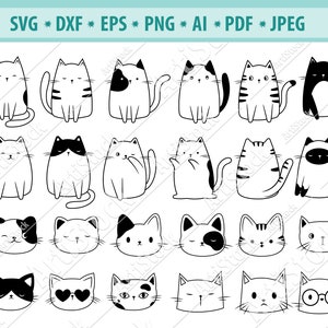 Süßes Katzen SVG Bundle, Lustiges Katzen svg, stilisierte Katzen Svg, Kätzchen Svg, Katzengesichter Svg, Katzen Clipart, Meow Svg, Portrait Katzen Png, Eps, Png, Dxf