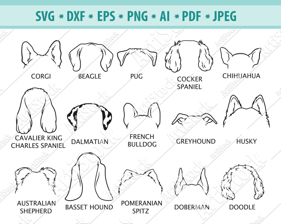 Ear Dog Svg File, Dog Ear Outline Svg, Pet Ear Svg, Dog Ear Cut File