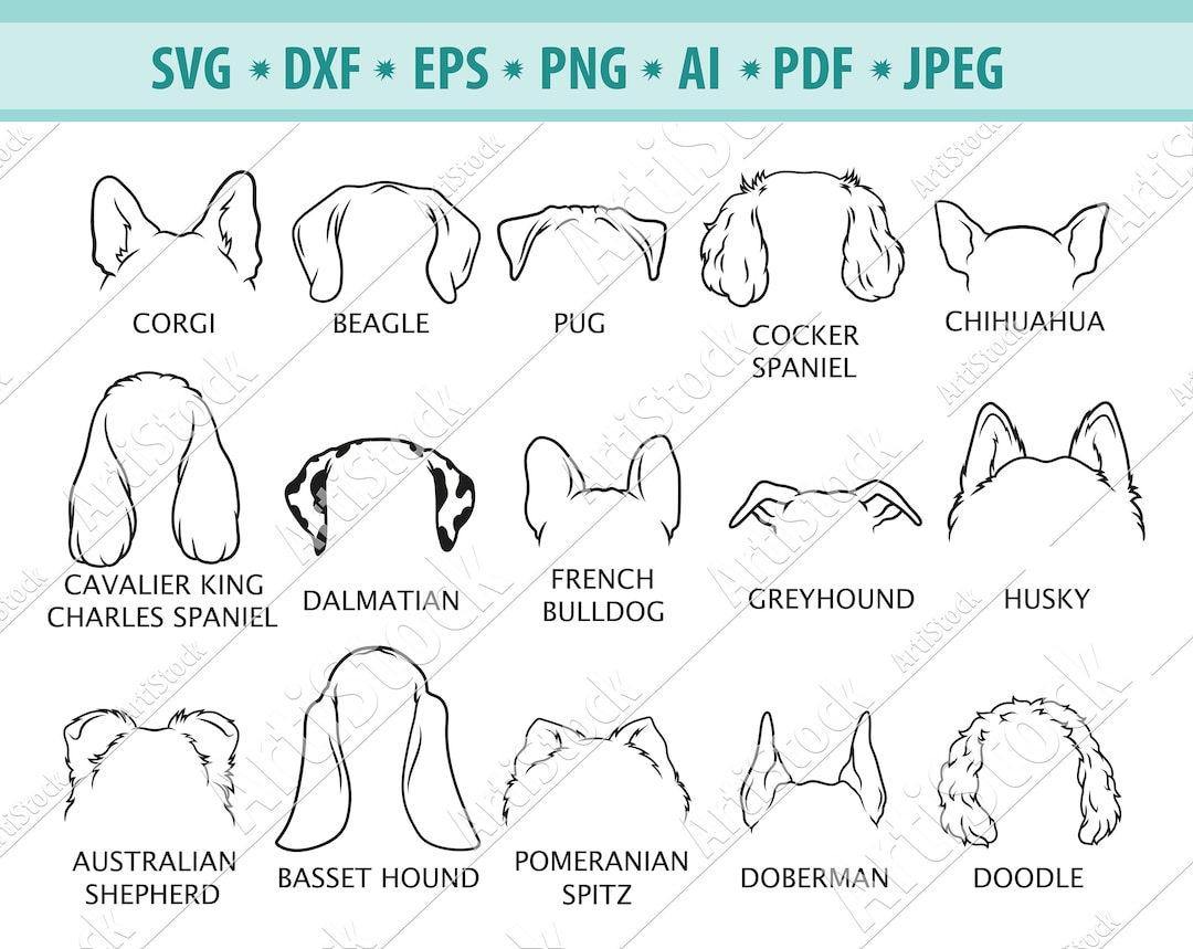 Ear Dog Svg File, Dog Ear Outline Svg, Pet Ear Svg, Dog Ear Cut File