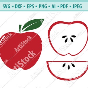 Arquivo Svg da Apple, Svg da maçã do professor, Svg de fatia de maçã, Arquivo de corte de frutas, Svg de verão, Arquivos para cricut, Svg de meia maçã, Eps de maçã vermelha, Dxf, Cricut