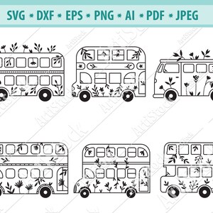 Blumen Transport SVG, Blumen SVG, Floral englischer Bus SVG, Schulbus SVG, Süßer Transport SVG, Doppeldecker Bus SVG, Bus Clipart, Eps, Dxf
