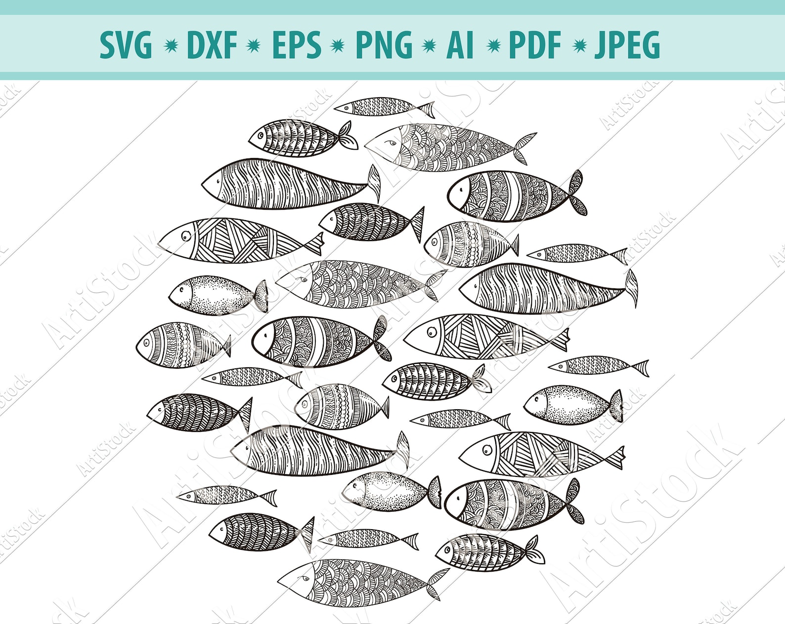 Fish SVG DXF PNG School of Fish Svg Fish Pattern Svg Fishes | Etsy