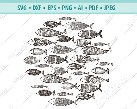 Download Fish Svg Dxf Png School Of Fish Svg Fish Pattern Svg Fishes Etsy