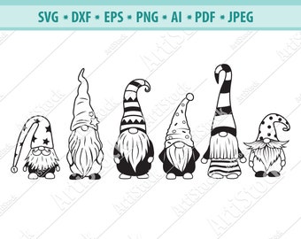 Gnome SVG, Cute Garden Gnome SVG, Nordic Gnome Svg, Gnome Clipart, Holiday Gnome svg, Christmas Gnomes Svg, Cut File, Silhouette, dxf, eps