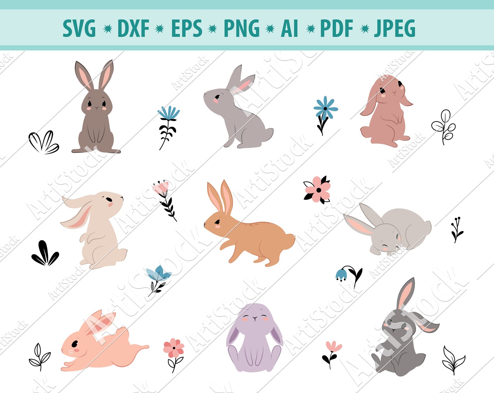 Rabbit SVG Easter Bunnies Svg Bunny SVG Cartoon Rabbit Svg | Etsy