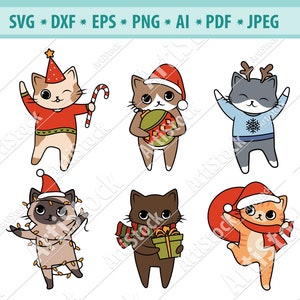 Christmas cats Svg, Stylized cat Svg, Xmas Cat clipart, Cat Cutting files, Meowy Christmas Svg, Holiday Kitten Svg, Silhouette, Eps, Dxf