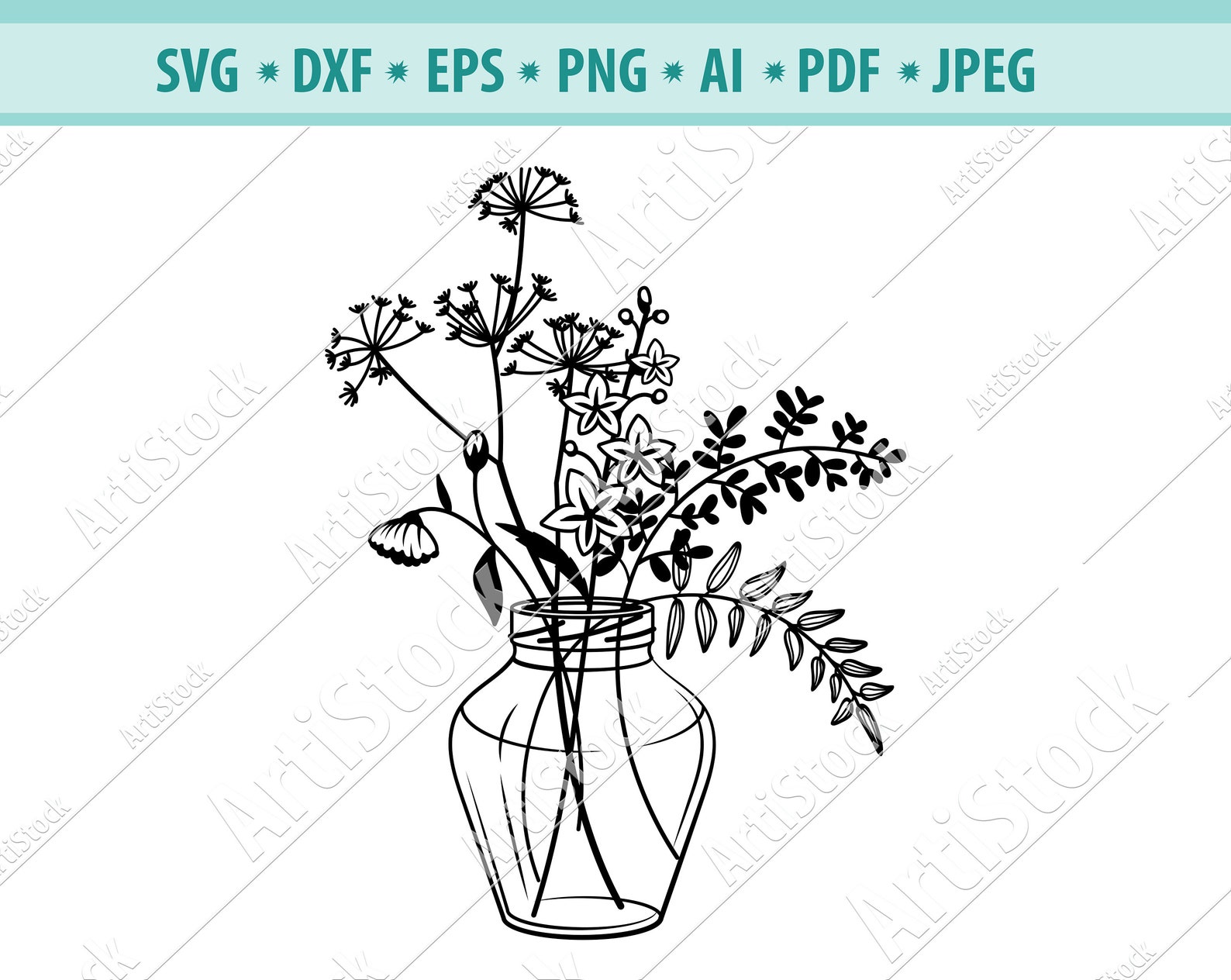 Flower Vase SVG File Flower SVG Files Flower Cut Files Etsy